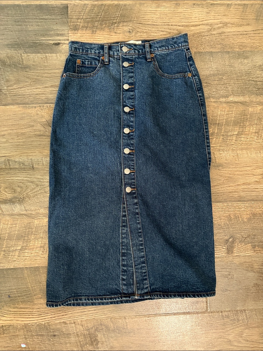 Universal Thread Blue Denim Skirt with Contrast Stitching